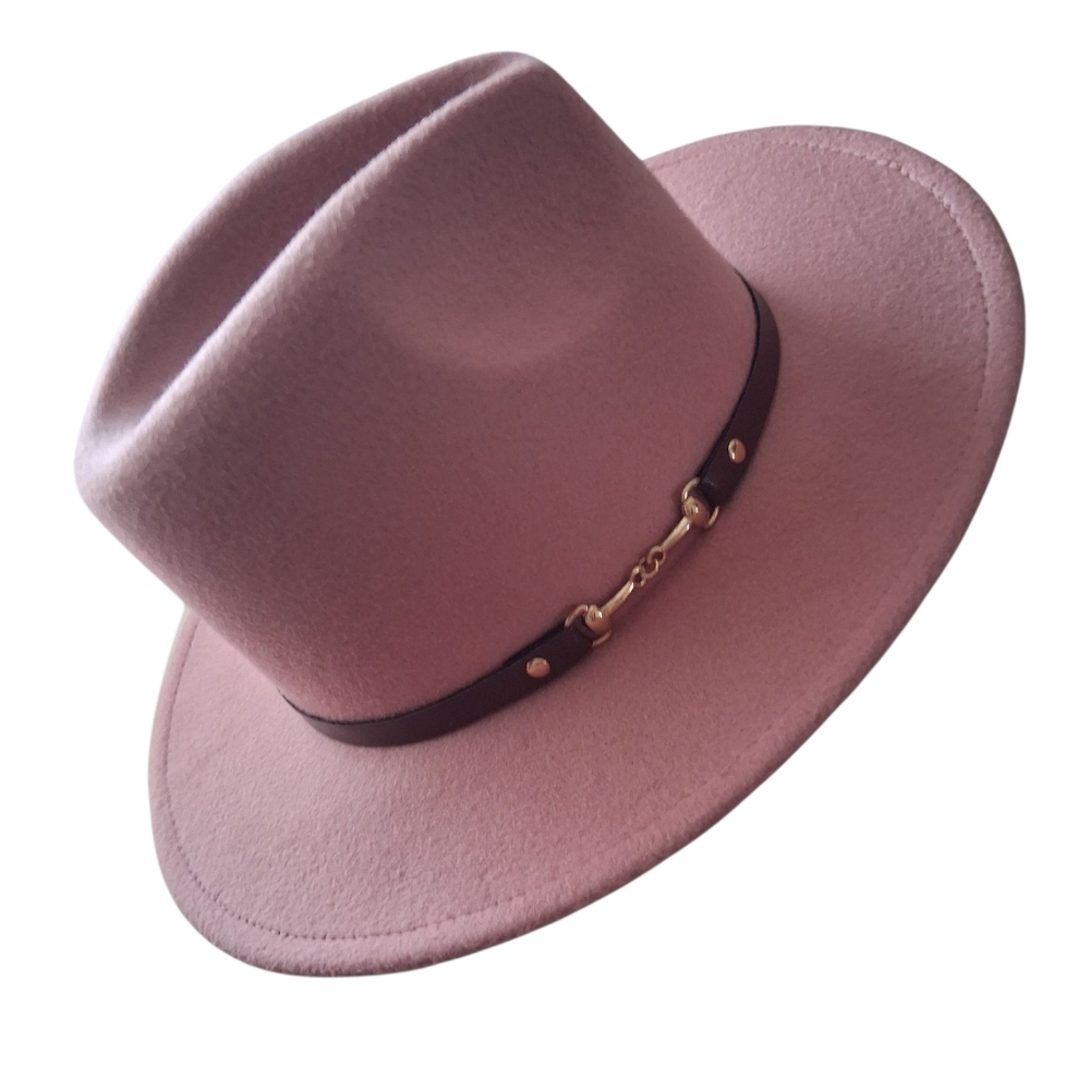 Pink Fedora Women's Hat with Brown Band